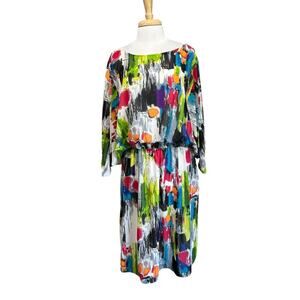 BETHANY Women's 20W Abstract Multi Color Smocked Midi Dress Artsy Fashion